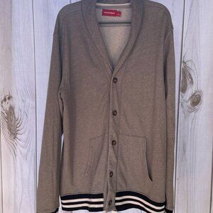 Union Bay Heather Gray Long Sleeve Varsity Cardigan Fleece Sweater Men's XL